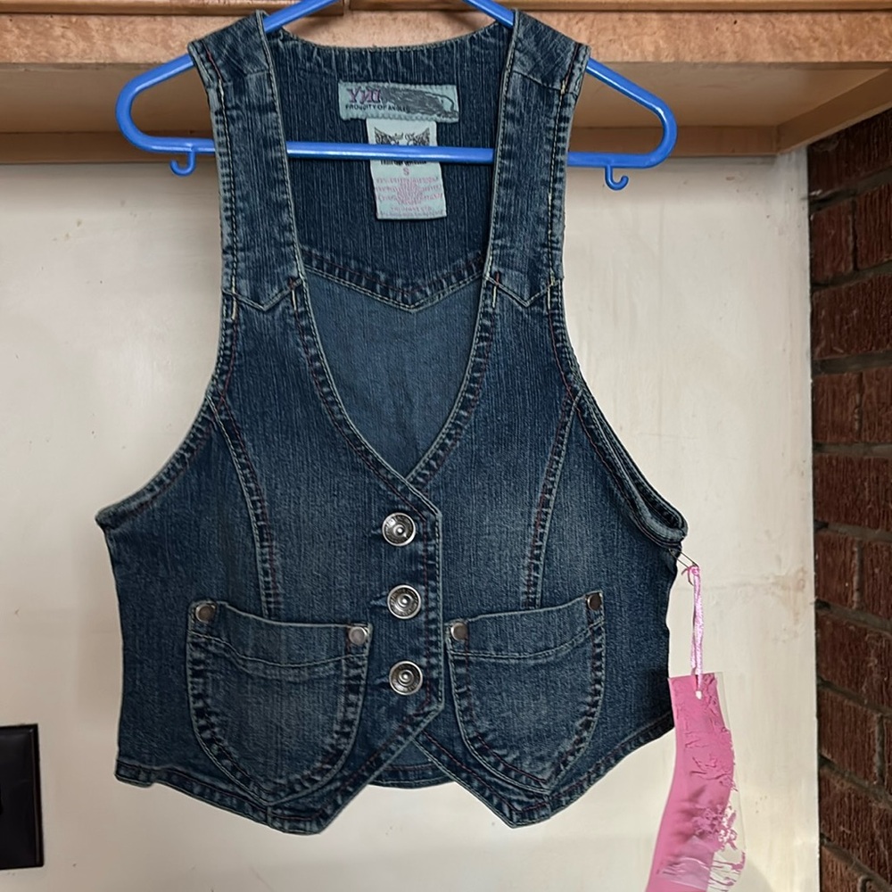 YMI Dark Blue Denim Button Front Vest